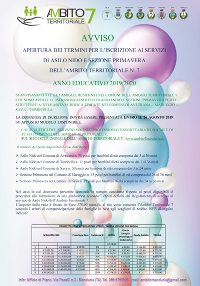 APERTURA DEI TERMINI PER L'ISCRIZIONE AI SERVIZI DI ASILO NIDO E SEZIONE PRIM...