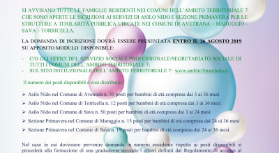 APERTURA DEI TERMINI PER L'ISCRIZIONE AI SERVIZI DI ASILO NIDO E SEZIONE PRIM...